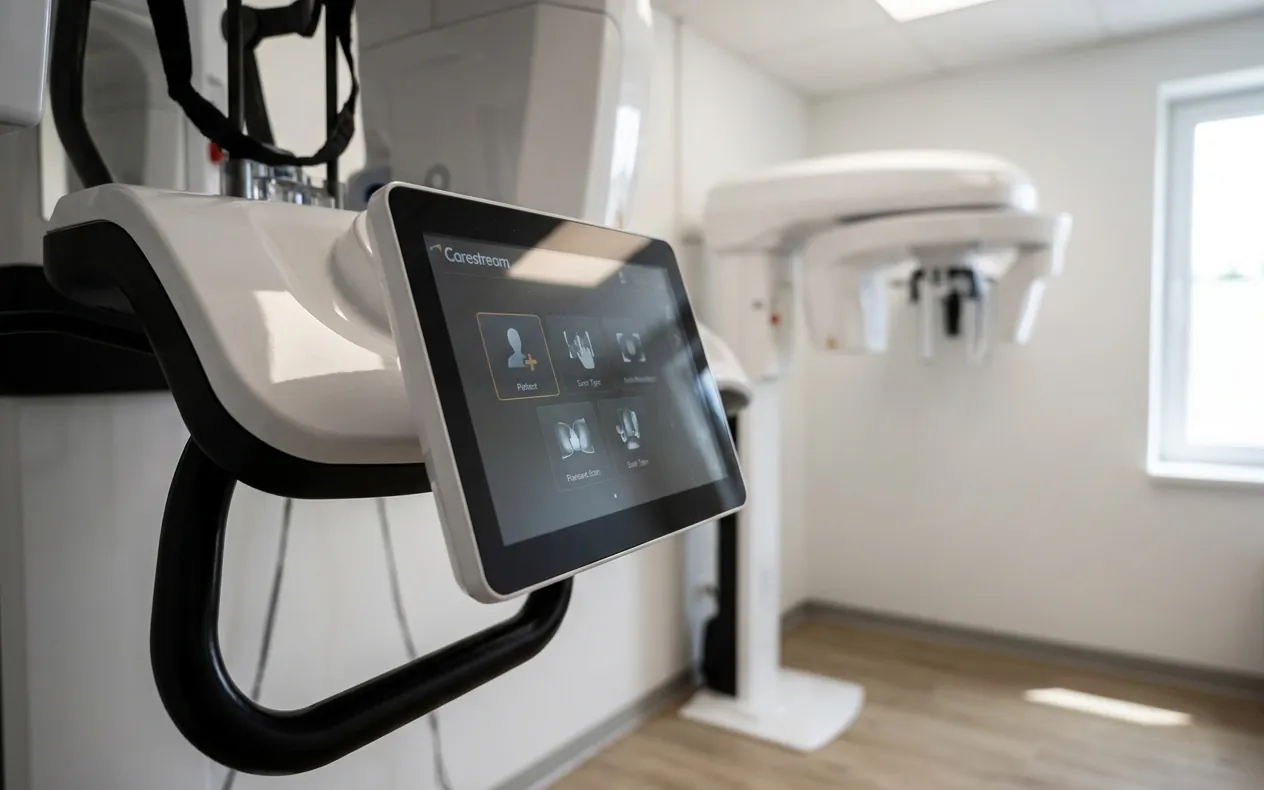 Lo schermo touch dell'apparecchio radiologico nella sala radiologica dello studio di Ghezzano