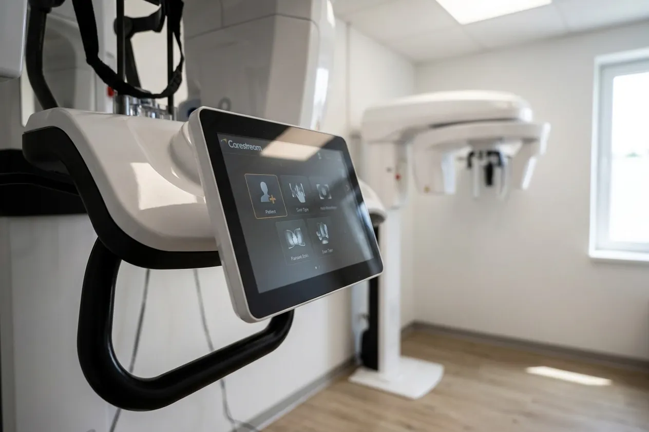 Lo schermo touch dell'apparecchio radiologico nella sala radiologica dello studio di Ghezzano