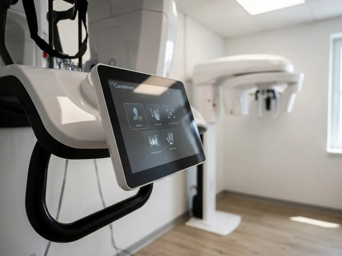 Lo schermo touch dell'apparecchio radiologico nella sala radiologica dello studio di Ghezzano
