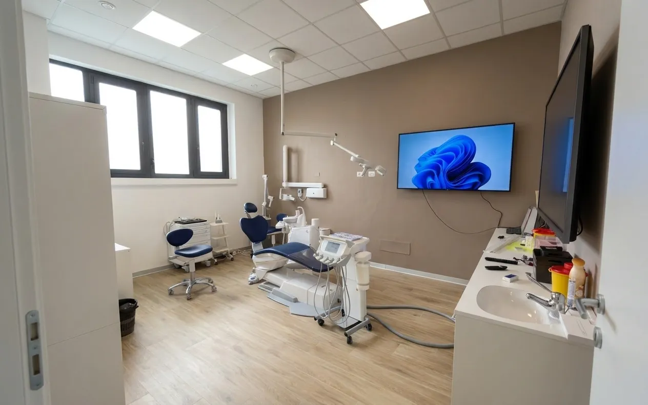 Una sala operativa dello studio dentistico di Ghezzano vista dalla porta