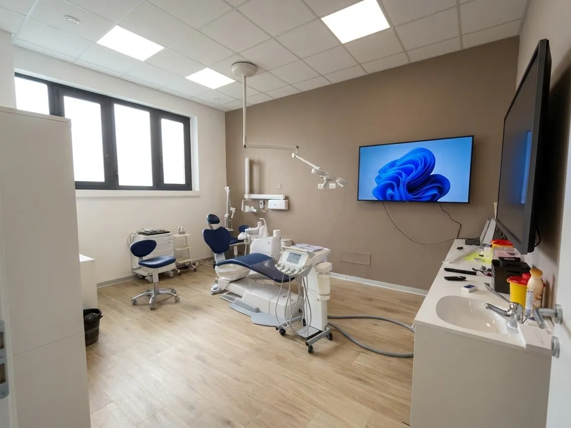 Una sala operativa dello studio dentistico di Ghezzano vista dalla porta