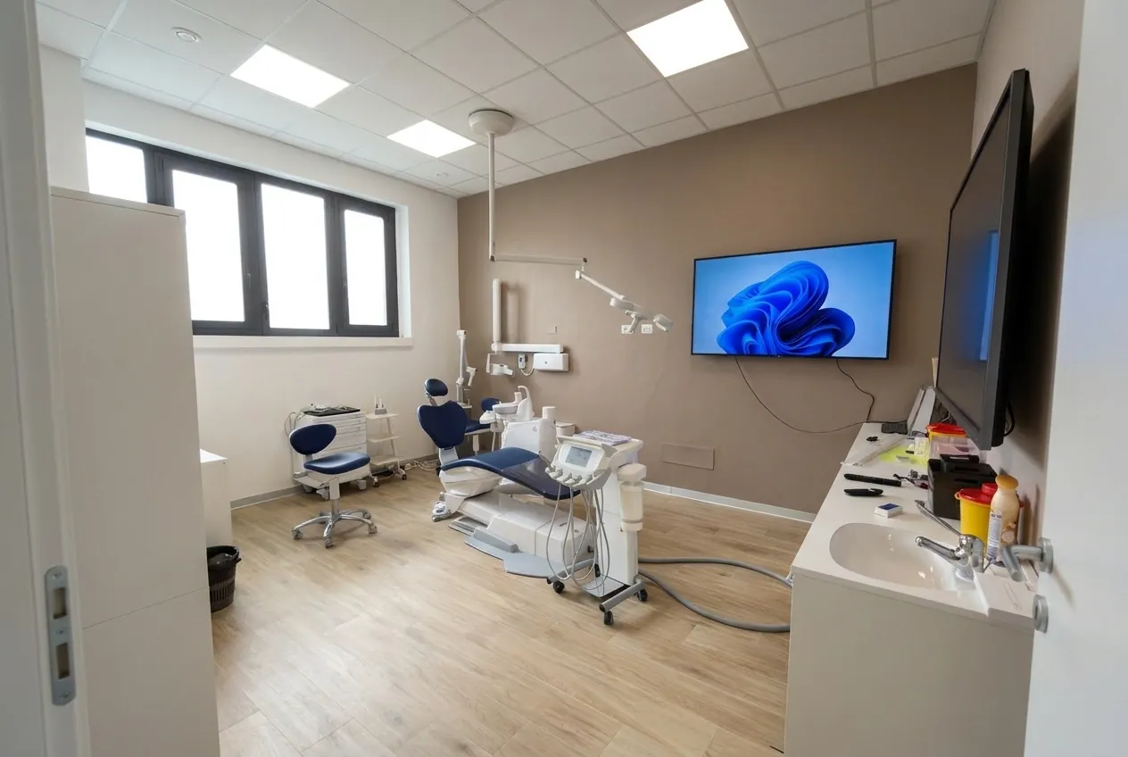Una sala operativa dello studio dentistico di Ghezzano vista dalla porta