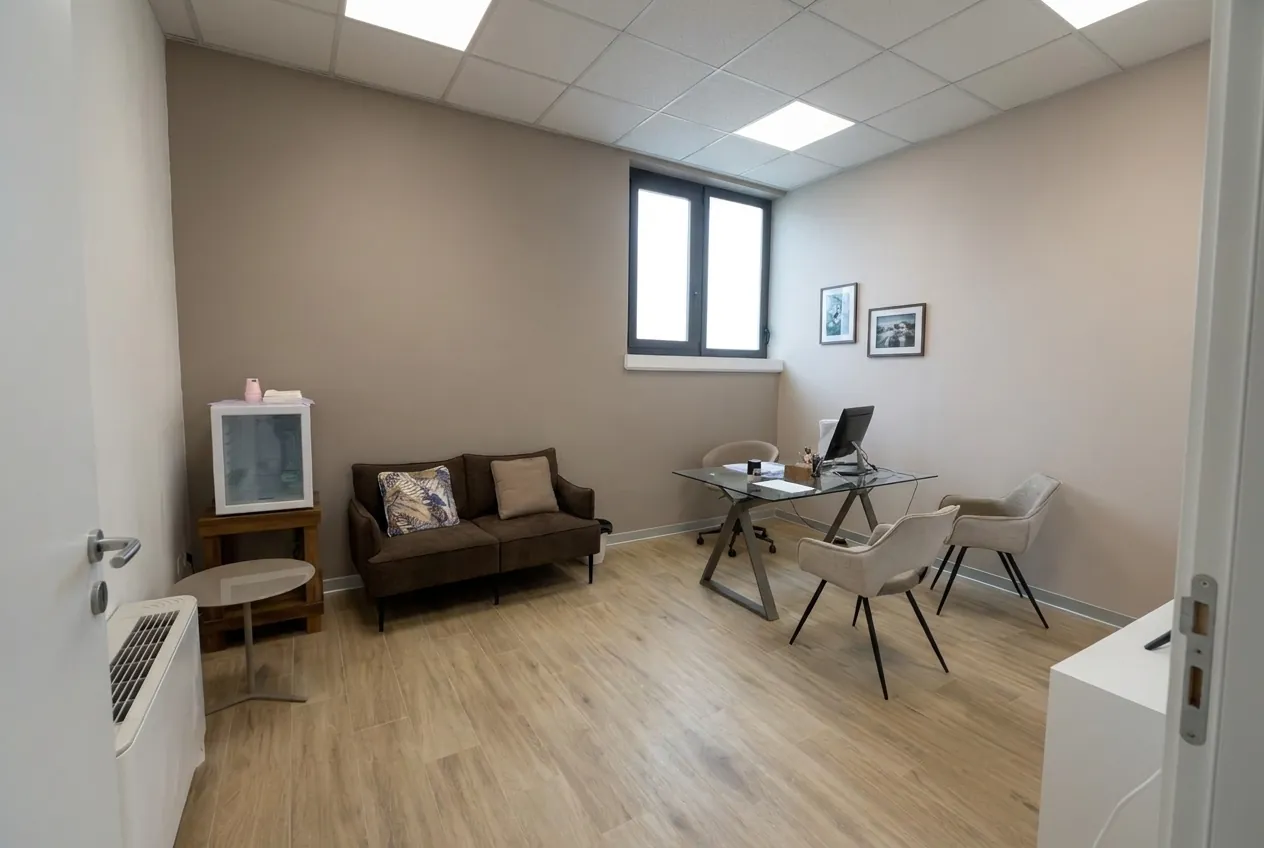 L'ufficio dello studio dentistico di Via Carducci a Ghezzano, con la scrivania e le sedie per il colloquio