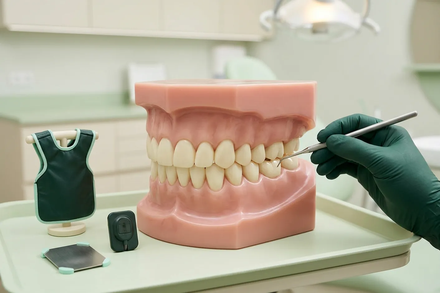 Render clinico delle precauzioni radiologiche: il grembiule piombato e il sensore