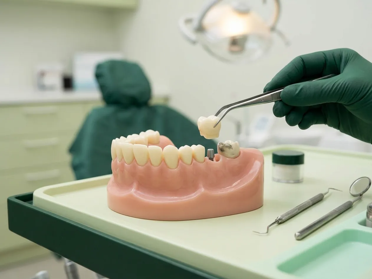 Render clinico del dente devitalizzato con perno e corona