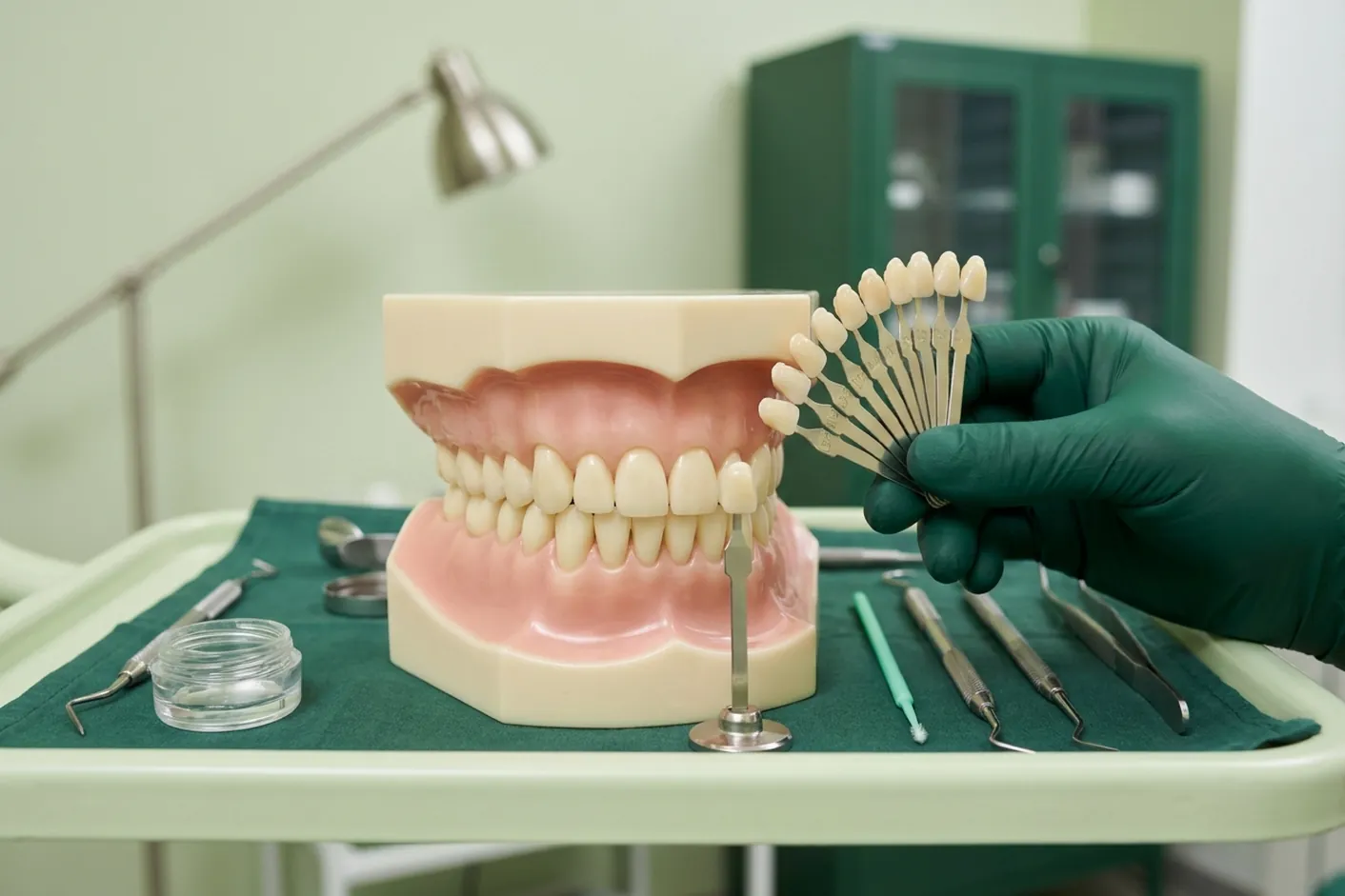 Render clinico della scelta del colore: la scala dei bianchi accanto al dente