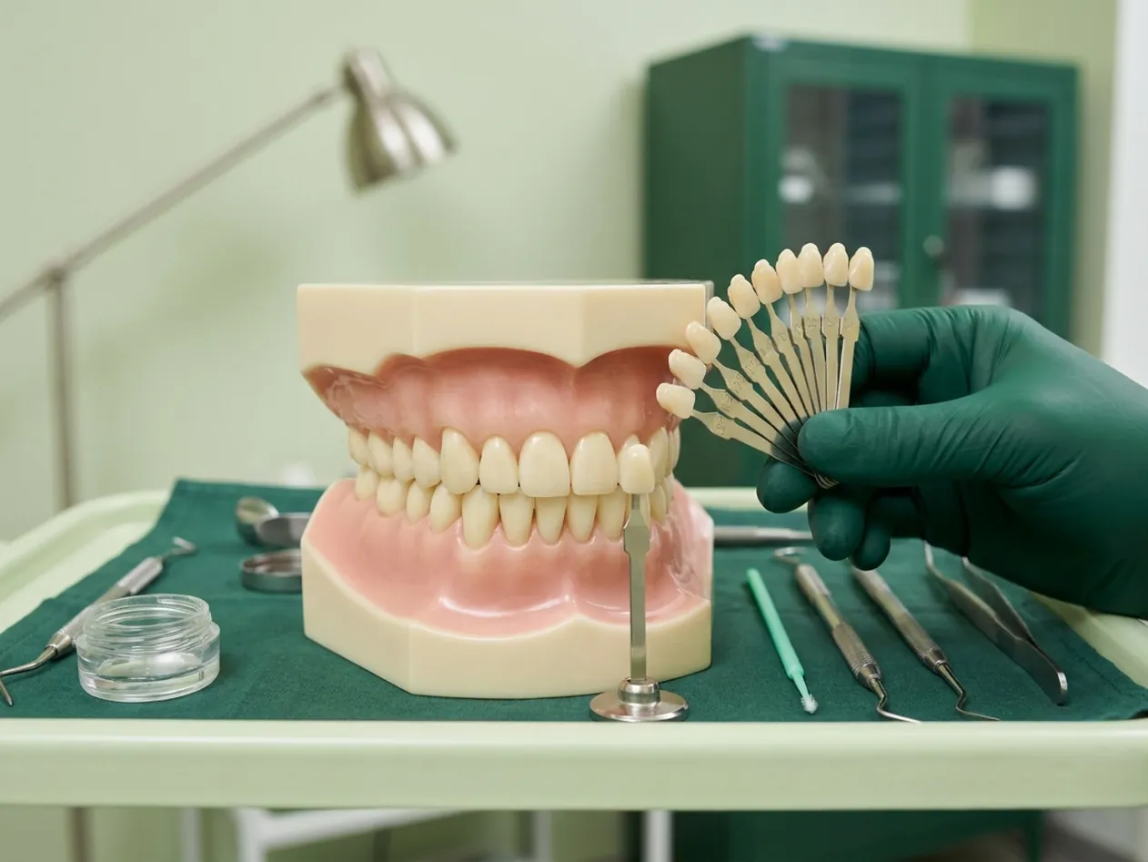 Render clinico della scelta del colore: la scala dei bianchi accanto al dente