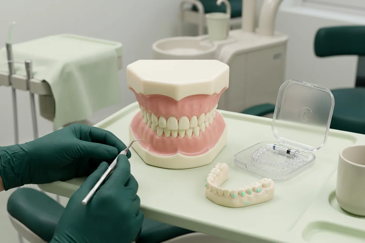 Render clinico dello sbiancamento domiciliare: la mascherina e il gel nella custodia