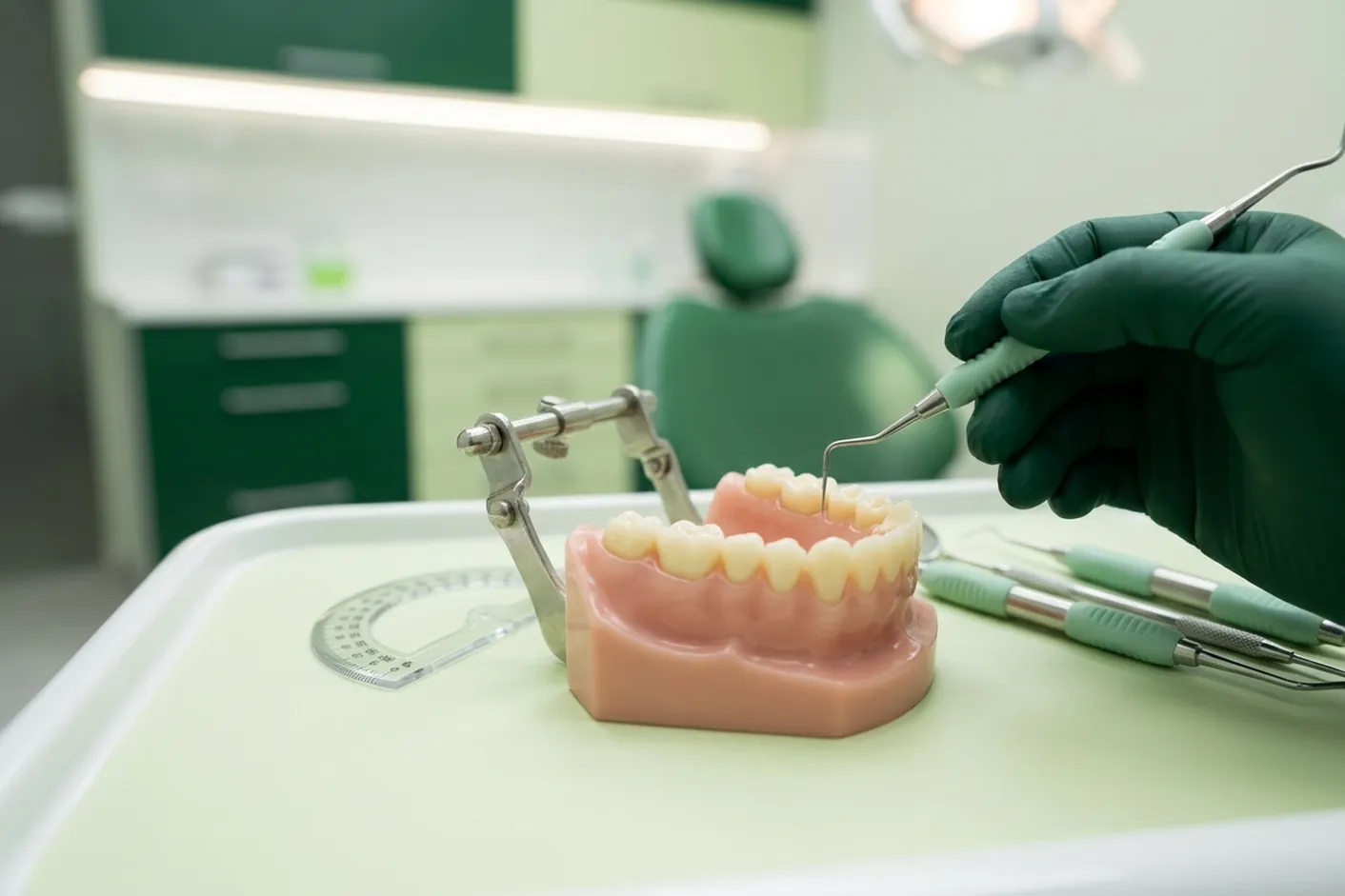 Render clinico della visita gnatologica: la mandibola sull'articolatore