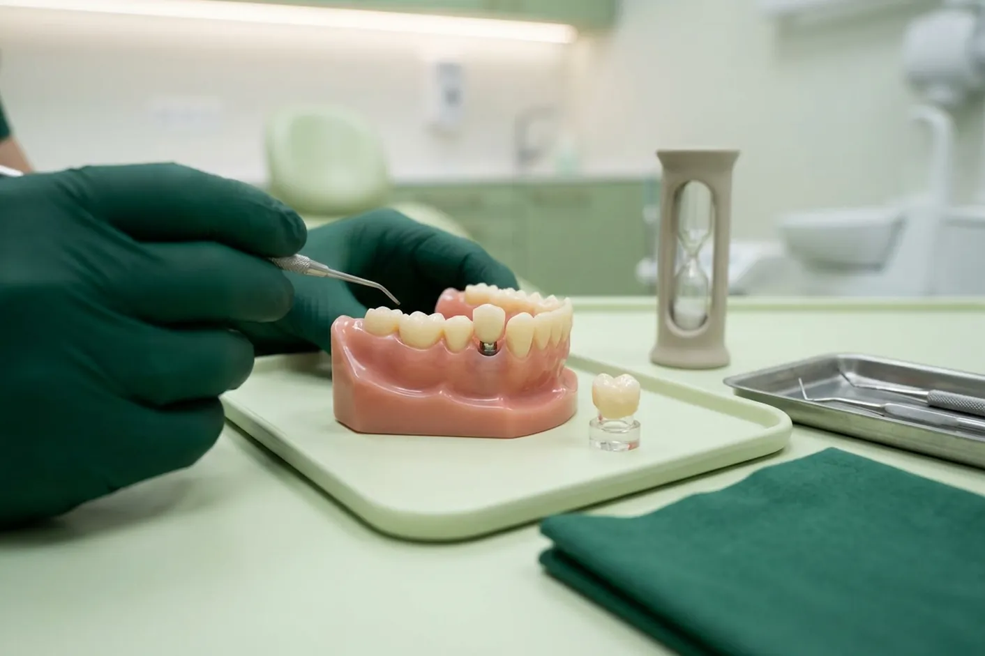 Render clinico del provvisorio sull'impianto e della corona definitiva in attesa