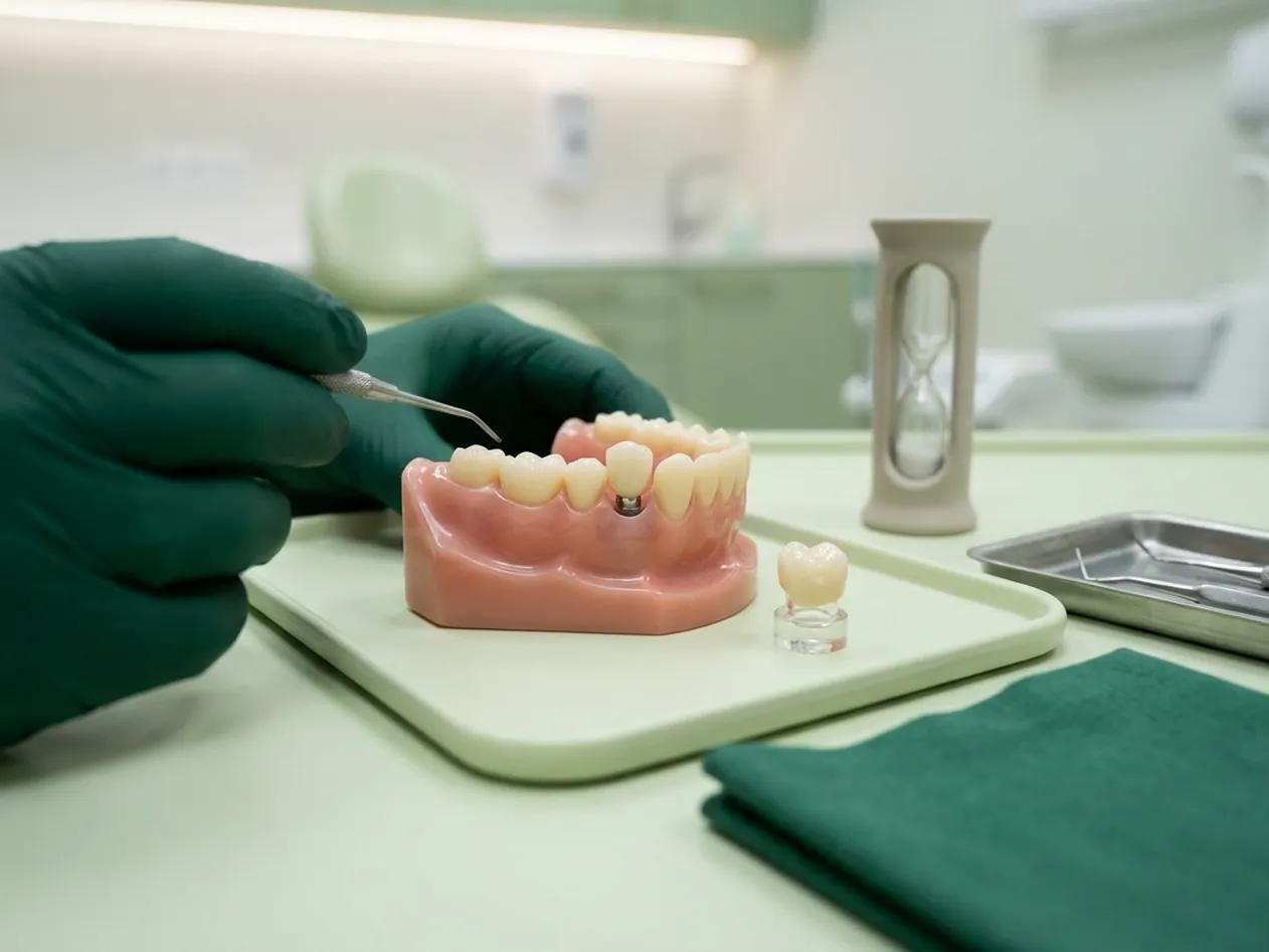 Render clinico del provvisorio sull'impianto e della corona definitiva in attesa
