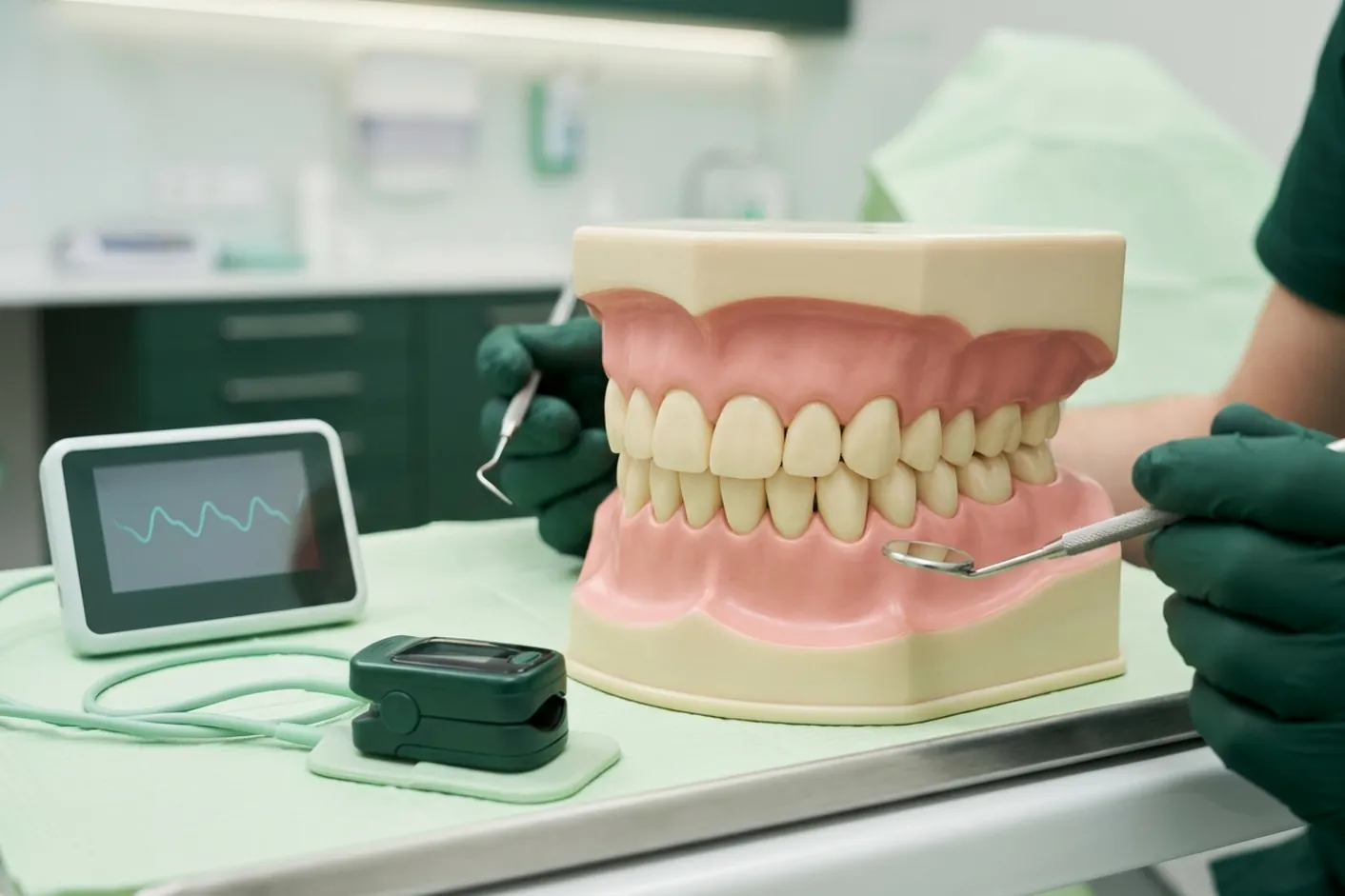 Render clinico del controllo durante la sedazione: il saturimetro e il monitor