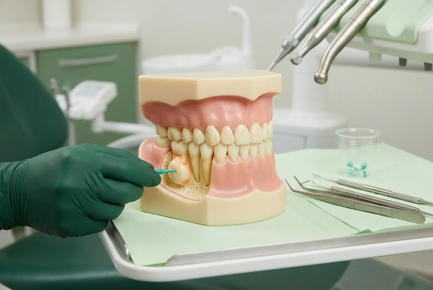 Cura dell'ascesso dentale a Pisa: render clinico della pagina del trattamento
