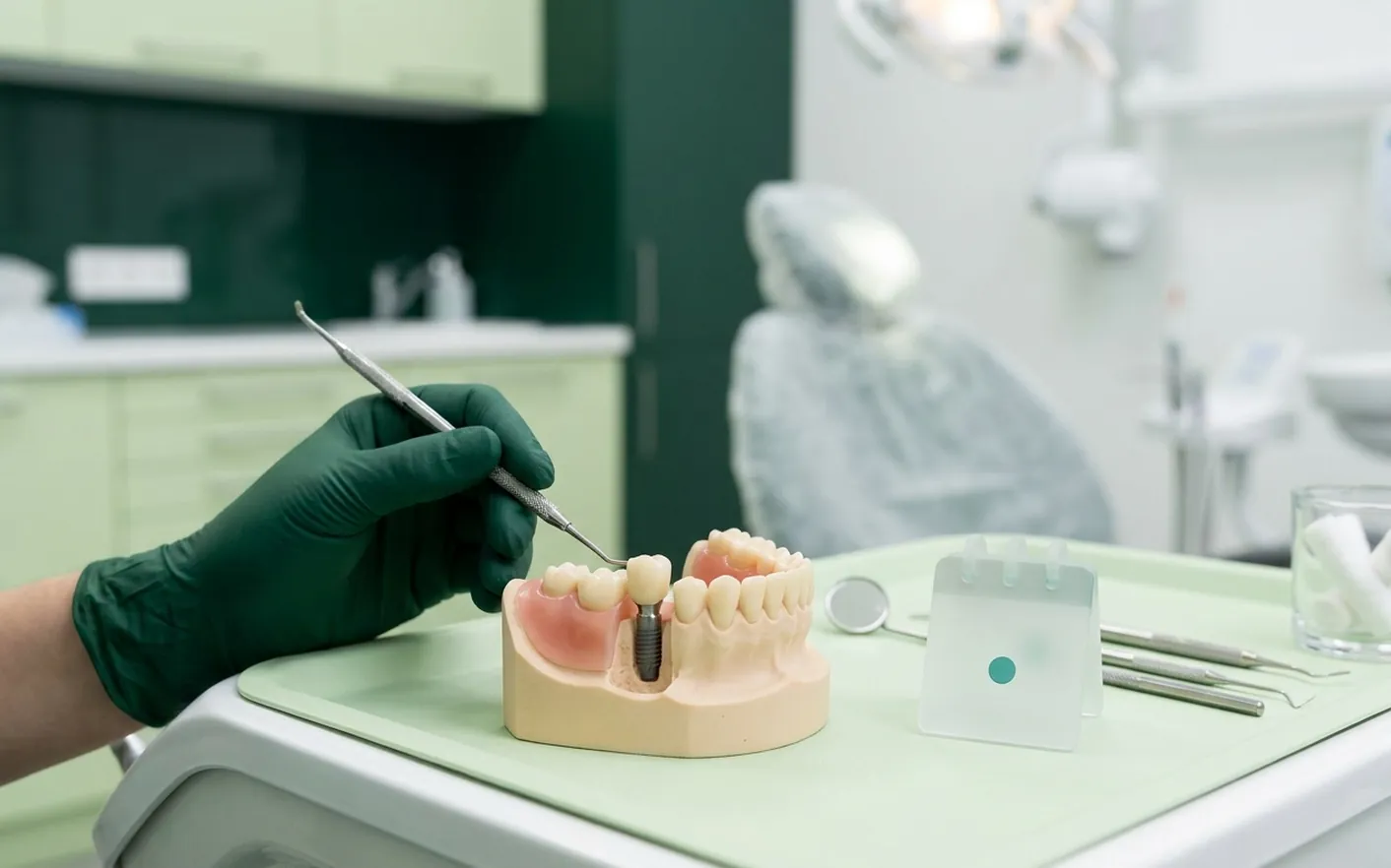 Render clinico del carico immediato: impianto appena messo con la corona provvisoria già sopra, lo stesso giorno