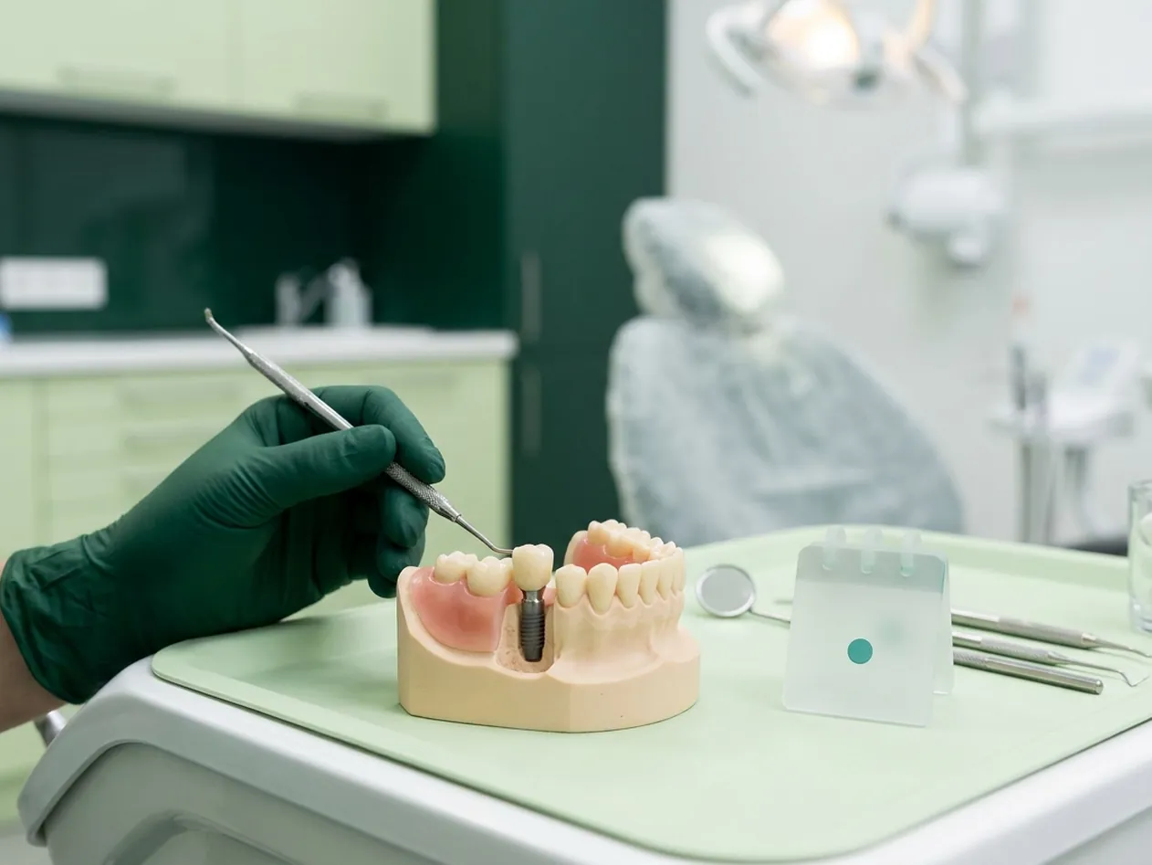 Render clinico del carico immediato: impianto appena messo con la corona provvisoria già sopra, lo stesso giorno