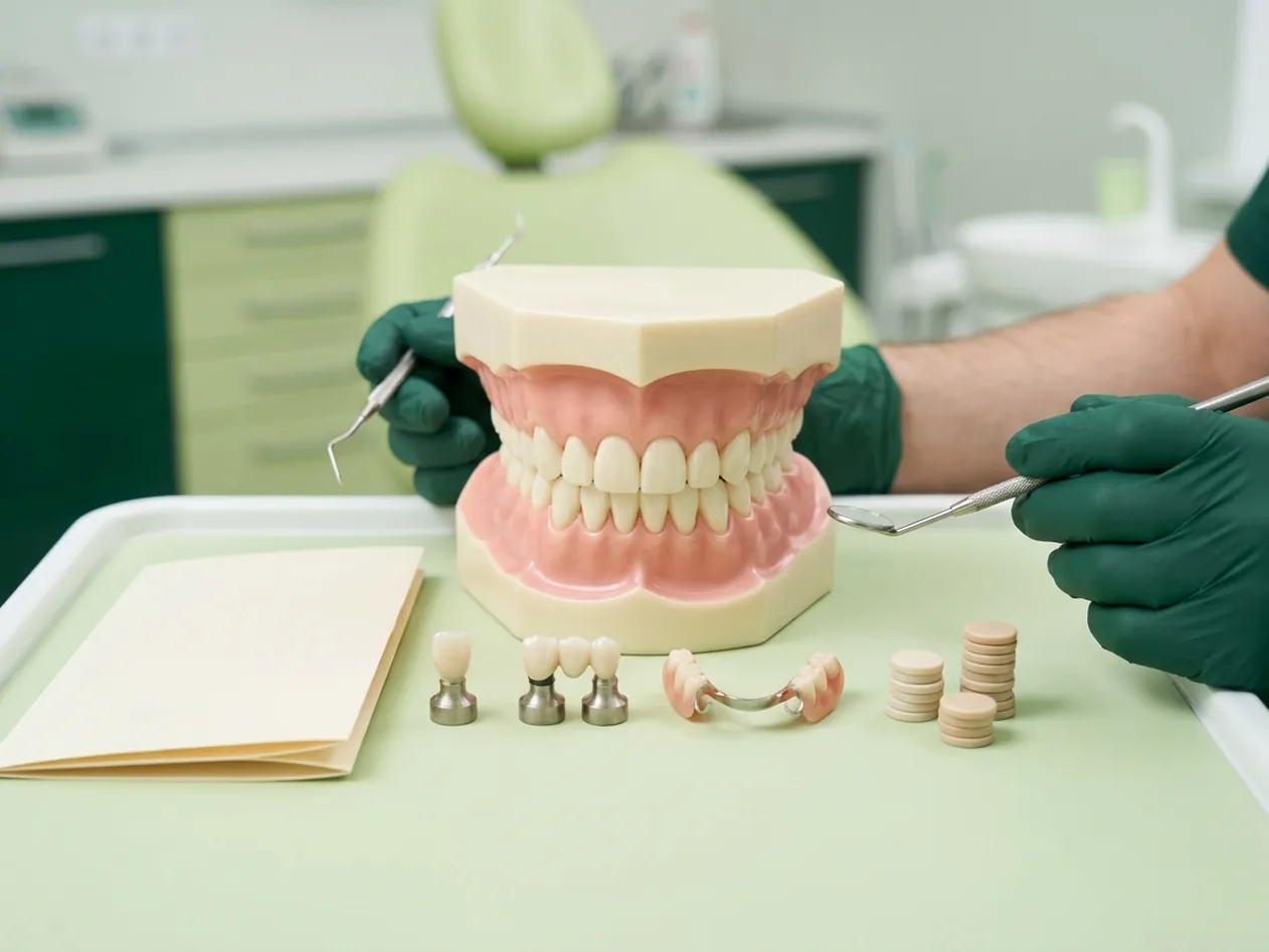 Render clinico del costo delle protesi: corona, ponte e dentiera con il preventivo