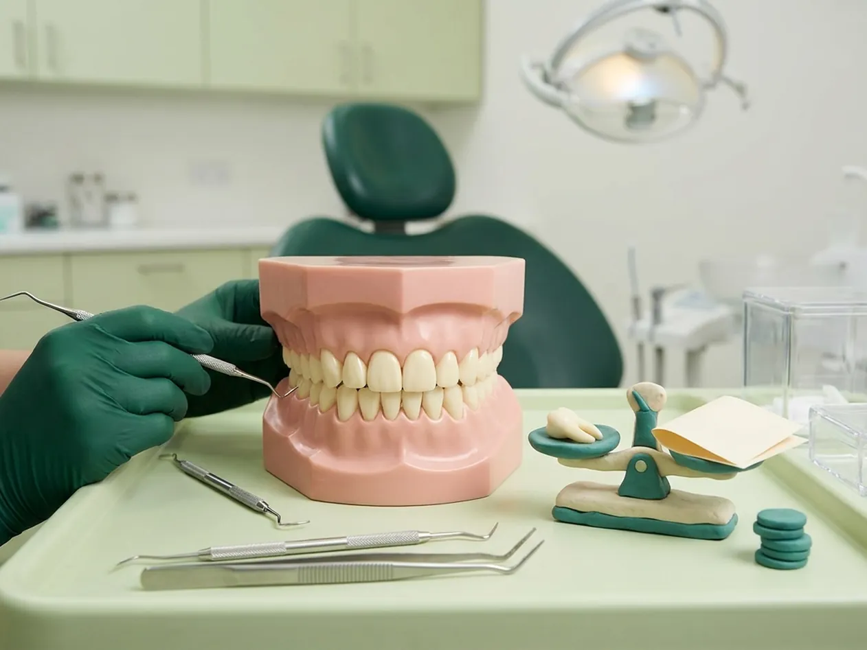 Render clinico dei costi: la bilancia con il dente da una parte e il preventivo dall'altra