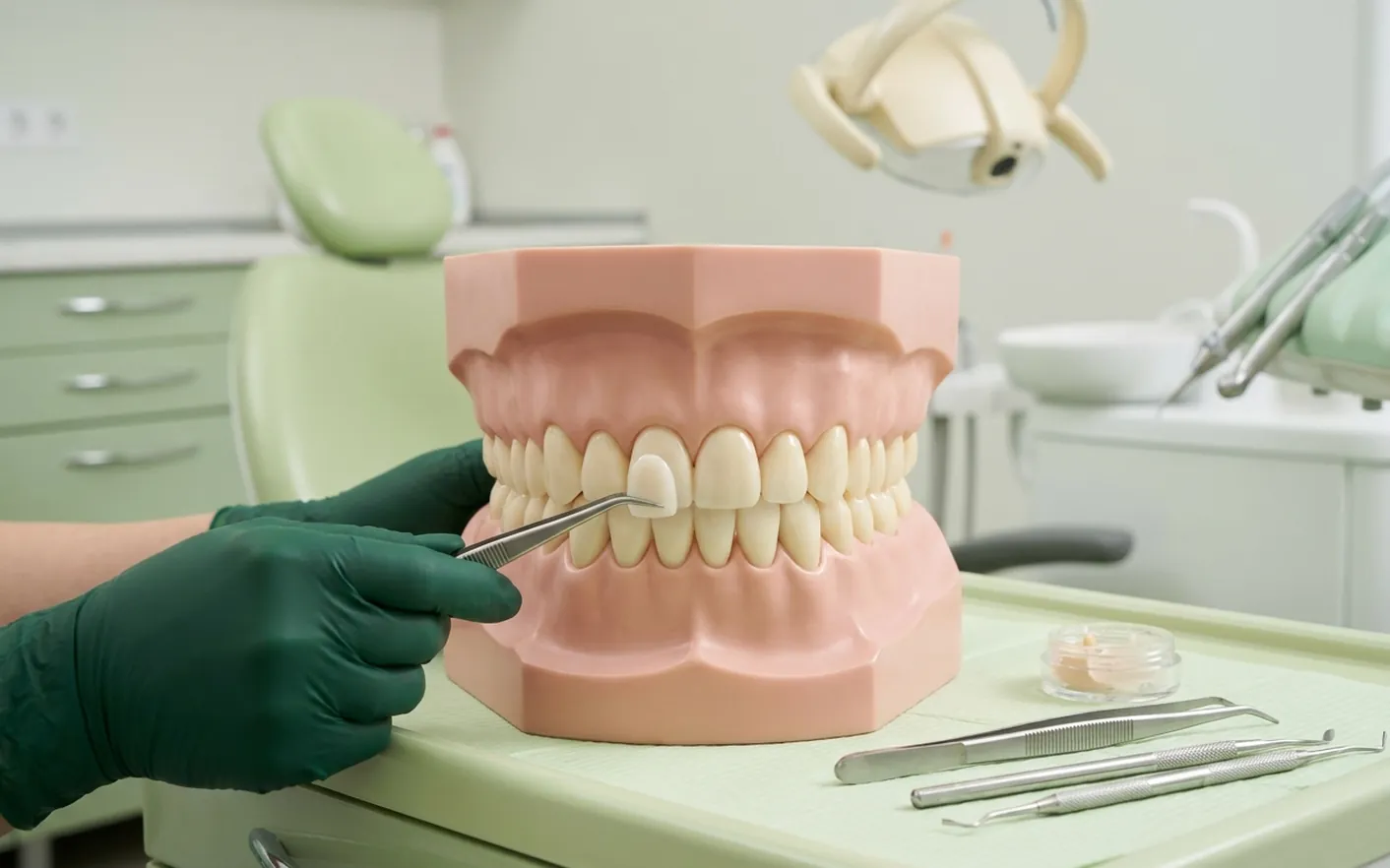 Render clinico delle faccette: la faccetta sottilissima davanti al dente preparato