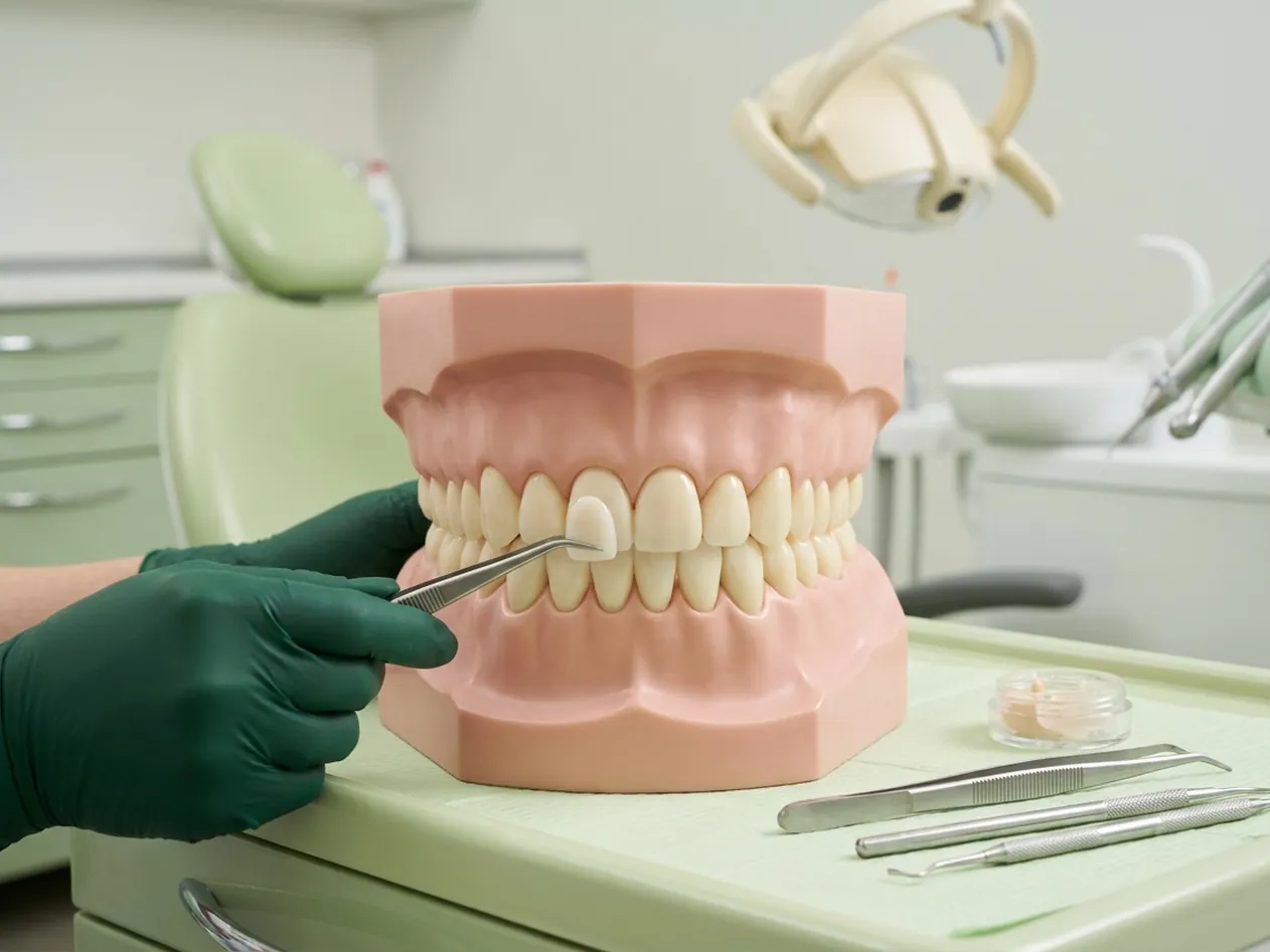Render clinico delle faccette: la faccetta sottilissima davanti al dente preparato