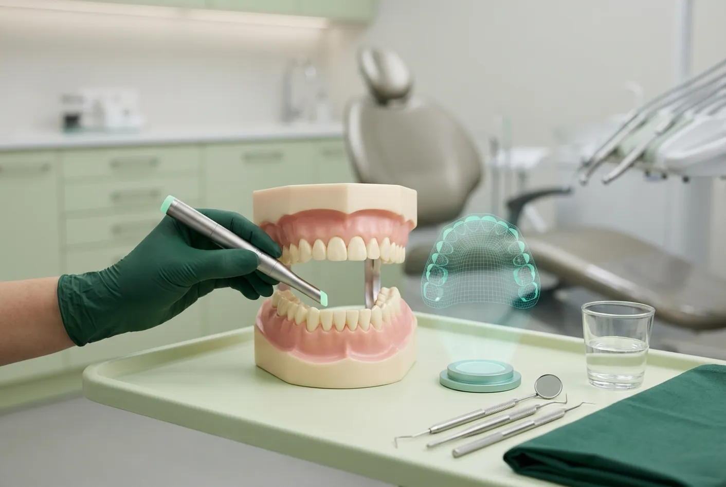 Impronta dentale digitale a Pisa: il modello tridimensionale sul monitor durante la scansione in Via Carducci