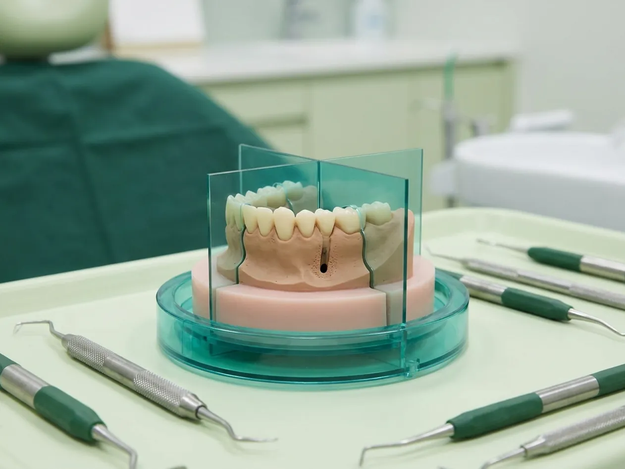 Render clinico della TAC cone beam: l'anello che gira intorno alla mascella con i piani di taglio